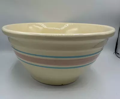 Vintage McCoy Pottery #10 Large Oven Ware Mixing Bowl Pink Blue Stripe USA 10  • $42.99