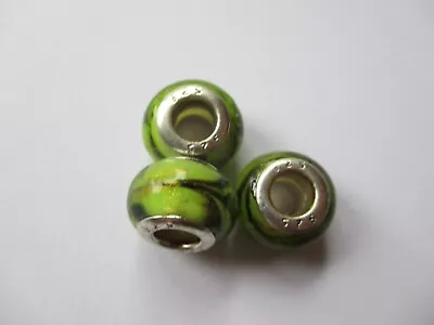 925 Silver Pandora Murano STYLE Glass Beads- Green & Black - Set Of 3- New • £8