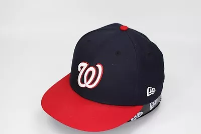 VINTAGE New Era Washington Nationals Hat Cap Size 7 3/8 Fitted Blue Embroidered • $7.45