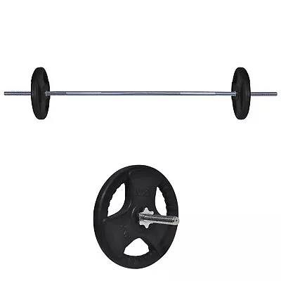 28kg Rubber Coated Ez Grip Cast Iron Weight Plate + 180cm Barbell Bar Weight Set • $128.36