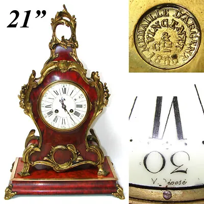 Lg Antique French Napoleon III Era 20  Boulle Style Mantel Clock & Pedestal Base • $2171.25