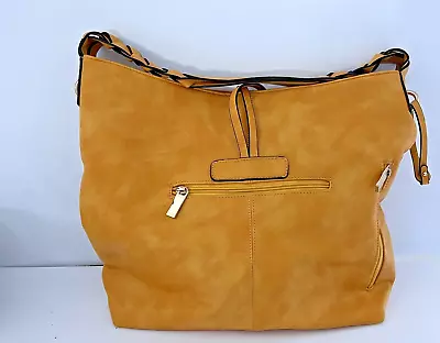 Tangerine Orange Leather Handbag Large Multi Pockets 16  X 13  X 5  Zip Close • $14