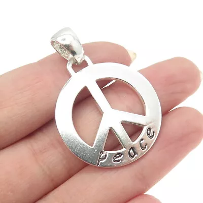 925 Sterling Silver Vintage Peace Sign Round Pendant • $54.95