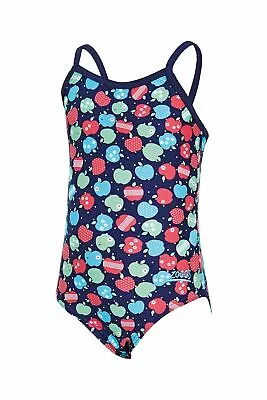 Zoggs Girls Appletizer Yaroomba Swimsuit Aged 3-4 4-Apple Print Cute Back Detail • £5.97