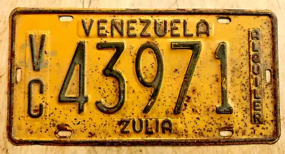 Venezuela Zulia Alquiler Auto License Plate   Vc 43971   South America • $37.99