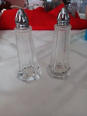 Vintage I W Rice Pressed Glass Fancy Salt And Pepper Shakers 4.5 Inch Lot Of 2 • $20