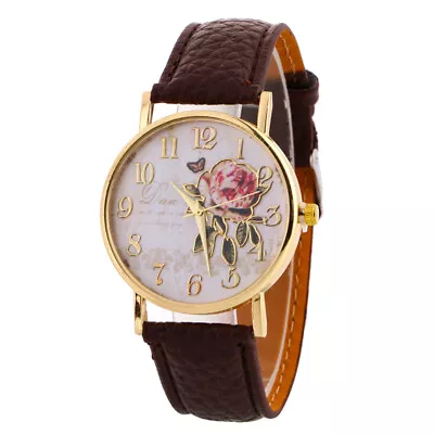  Women Rose Flower Watch Watches Faux Leather Band Quartz WristWatch Gift • $12.06