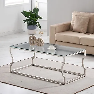 Glass Table Coffee Console Side End Living Room Furniture Mirror Chrome Finish 6 • £66.99