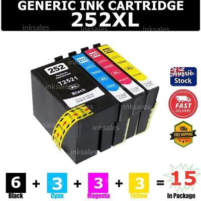 15x Generic 252XL Ink Cartridge For Epson Workforce WF 3620 3640 7710 7610 7720 • $25