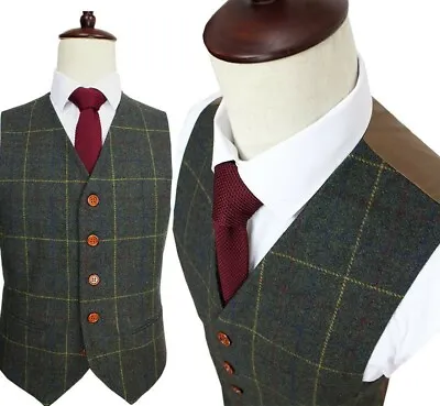 Mens Plaid Vest Tweed Formal Business Prom Party Waistcoats Casual Vest • $40