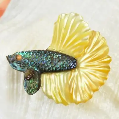 Siamese Fighting Fish Betta Iridescent Multicolor Shell Carving 3.38 G Drilled • $39.95