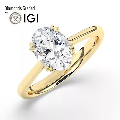 Oval Solitaire Hidden Halo 14K Yellow Gold Engagement Ring 2 Ct Lab-grown IGI • $1924