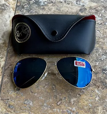 Vintage Ray-Ban Aviator II Large Metal Gold/Blue RB3026 Sunglasses W/ Case • $148.36