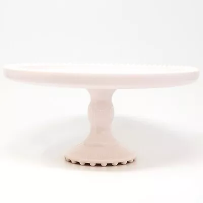 Vintage Jeannette 50's Shell Pink Milk Glass 10  Cake Stand Beaded Edge Pedestal • $99.99