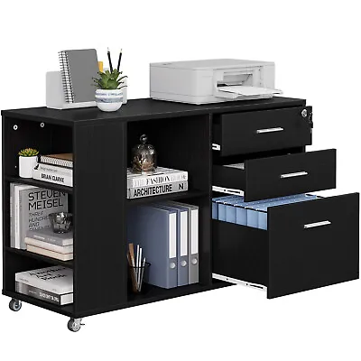 $100.99 • Buy 3 Drawers Office Lateral Filing Cabinet Mobile File Cabinet Print Stand For A4