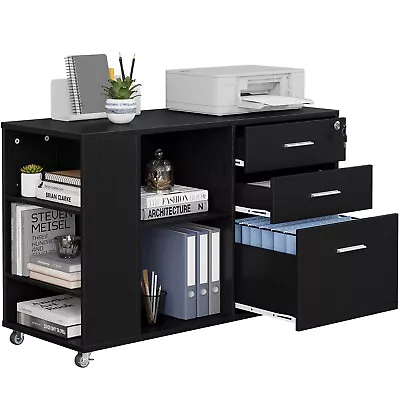 3 Drawers Office Lateral Filing Cabinet Mobile File Cabinet Print Stand For A4 • $95.99