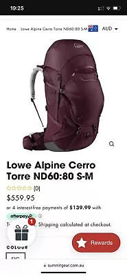 Womens Travel Backpack - Lowe Alpine Cerro Torre 60:80 S-M • $350