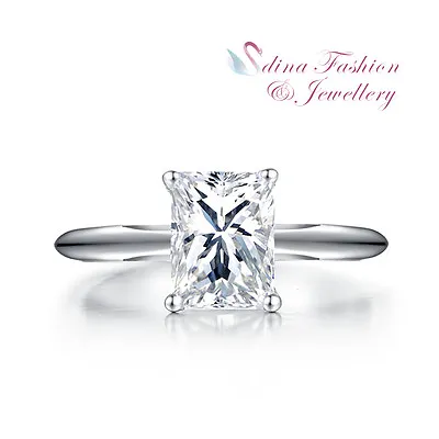 $47.99 • Buy 925 Sterling Silver SONA Diamond 2 Ct Single Emerald Cut Engagement Wedding Ring