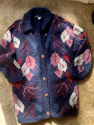 VINTAGE Himalayan Wool Cardigan Sweater Coat Autumn Leaves M • $89