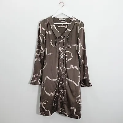 Victor Rolf Dress Size 4 Silk Shirt Puffed Short Mini Pleated Ribbon Gray H&M • $48.88