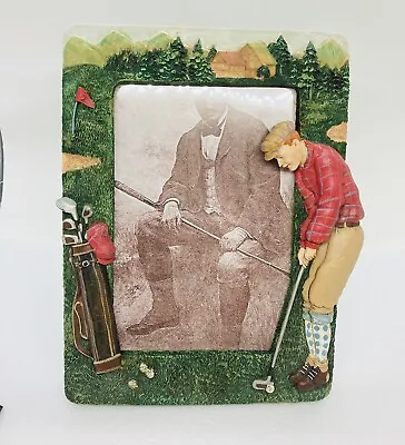 Rare 1980s Golfer Picture Frame Resin Old School Golfing Theme Vintage 2- • $34.99