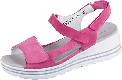 Waldlaufer Ladies Wide Fit Pink Suede Triple Touch Fasten Wedge Sandals 728003 • $252.66