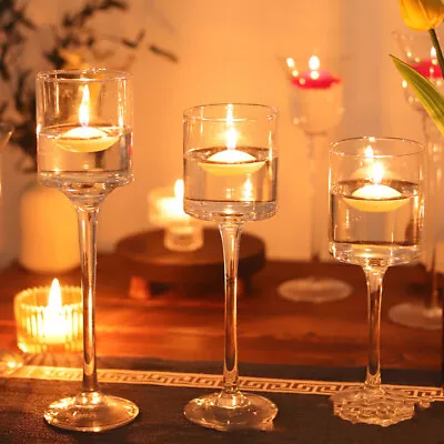 Set Of 3 Elegant Glass Tea Light Candle Holders Wedding Table Centrepiece D • £12.94