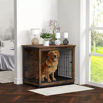 Heavy Duty Wooden Dog Crate Side End Table Large Strong Metal Wire Pet Kennels • $119.90