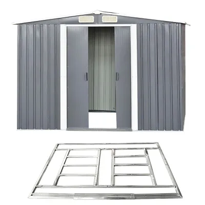 £249.99 • Buy Metal Garden Shed Grey 8 X 6 Outdoor Apex Roof 2 Door FREE FOUNDATION