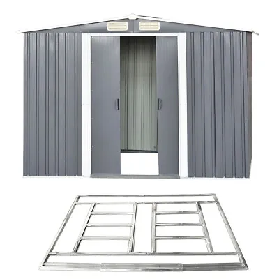 Metal Garden Shed Grey 8 X 6 Outdoor Apex Roof 2 Door FREE FOUNDATION • £219.99