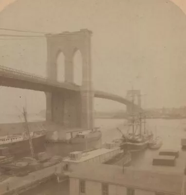 Brooklyn Bridge & Boats Below New York NY Underwood Stereoview 1900 • $9.99