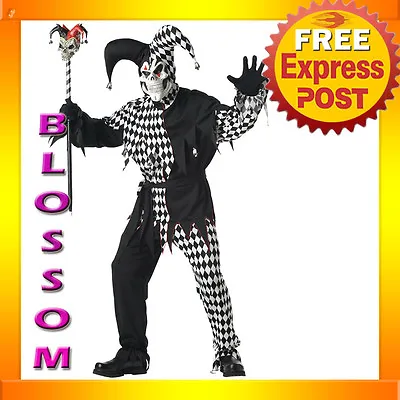 C64 Mardi Gras Black White Evil Jester Costume M L XL • $39.28
