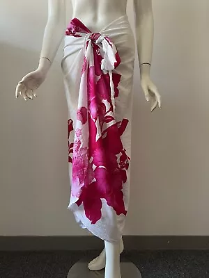 Magic Pink Hibiscus Floral Hawaiian Tie Waist Cover Up Wrap Skirt Sarong 2X • $23.99