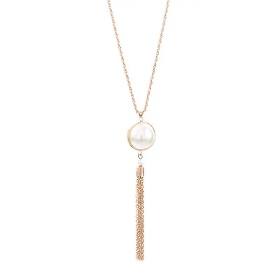 925 Sterling Silver Pearl Long Chain Gold Necklaces Charm Bar Pendant Womens • £3.29