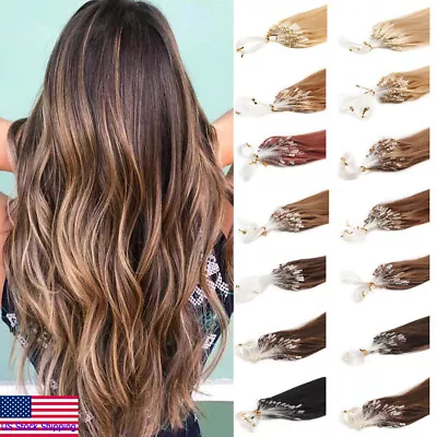 Micro Ring Loop Remy Human Hair Extensions Micro Beads Link Russian Hair 16-26in • $76