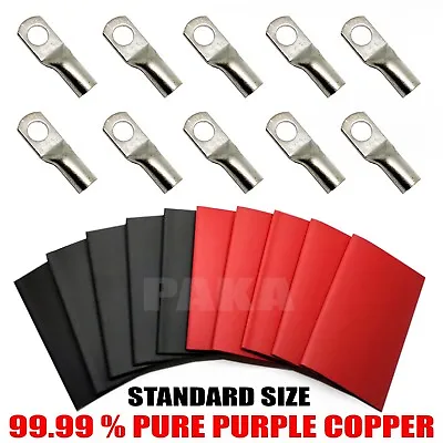 (10) 4 GAUGE 4 AWG X 3/8 In TINNED PURE COPPER LUG BATTERY CABLE + HEAT SHRINK • $11.99