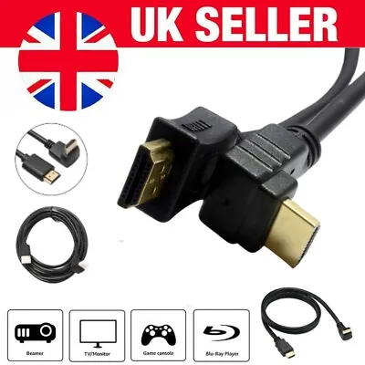 HDMI RIGHT ANGLE 90 Degree High Speed Lead Gold Cable For HD TV PS4 Xbox Sky UK • £3.43