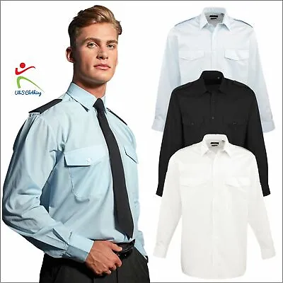  Premier Men's Long Sleeve Pilot Shirt Business Work Smart Formal Shirt Uniform  • £16.07