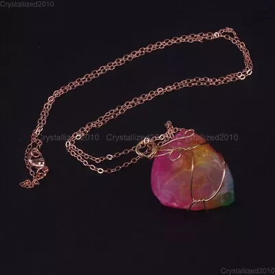 Natural Gemstone Quartz Crystal Nugget Coated Handmade Wire Wrap Pendant Gold • $6.58