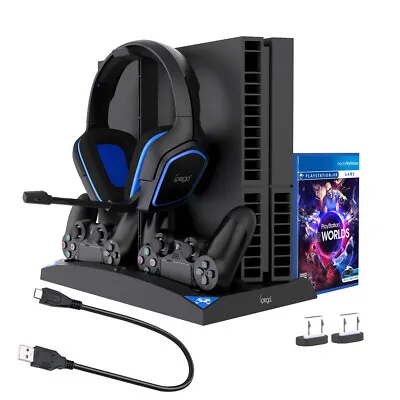$38.94 • Buy For PS4 Pro / Slim Vertical Stand + Cooling Fan Controller Charging Dock Station
