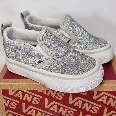 Size 5 Toddler - VANS Slip On V - Glitter Silver • $36.80
