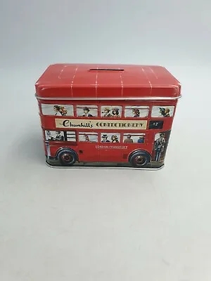 Churchill's Novelty Tin Red London Double Decker Bus Shaped Money Box Embossed • £8.99