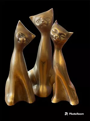 Vintage BRASS Siamese Cat Figures Lot Of 3 • $34.99