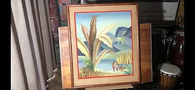 Ruben Kupur Hawaiian  ORIGINAL WATERCOLOR GOUACHE  Vintage Art 22X25 Frame 28X32 • $300