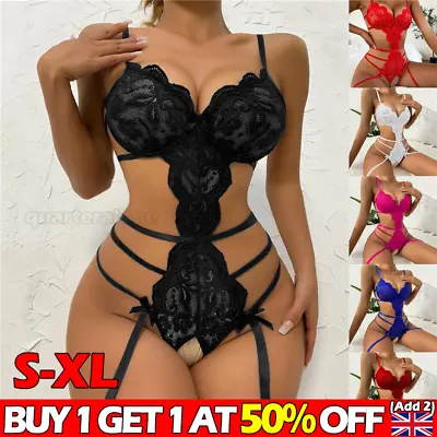 £6.79 • Buy Sexy Lace Women Body Lingerie Crotchless Babydoll Bodysuit Nightwear Underwear