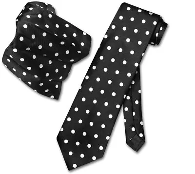 Vesuvio Napoli BLACK With WHITE Polka Dots NeckTie Handkerchief Matching Tie Set • $13.95