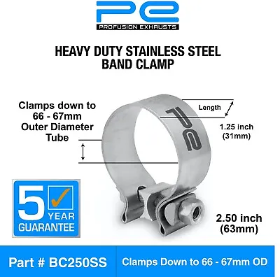 Exhaust Band Clamp 2.5  Inch 63mm (66-67mm) Heavy Duty Stainless Steel Clamp • £13.21