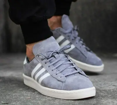 MENS ADIDAS ORIGINALS CAMPUS 80s SUEDE TRAINERS - ALL SIZES - GREY/WHITE • £59.99