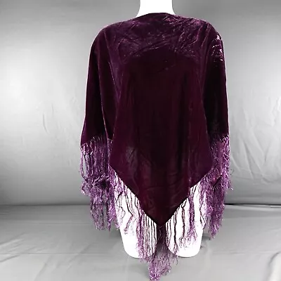 Vintage Womens Shawl Cape One Size Purple Velvet Fringe Y2K Retro Glam Evening • $37.97