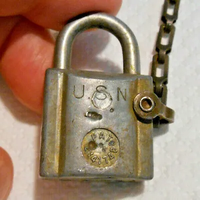 Vintage Old Brass Chicago Lock USN Navy Lock Padlock (No Key) # 1104 Pat 2141748 • $24
